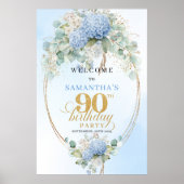 Soft Blue Hydrangeas Boho 90th birthday welcome Poster (Voorkant)