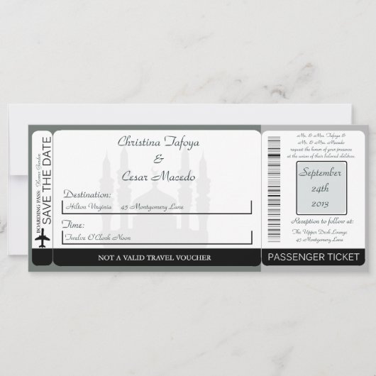 Soft Blue Islami Boarding Pass Wedding Invitation Kaart (Voorkant)