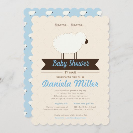 Soft Blue Little Lamb Baby shower per post Kaart (Voorkant / Achterkant)