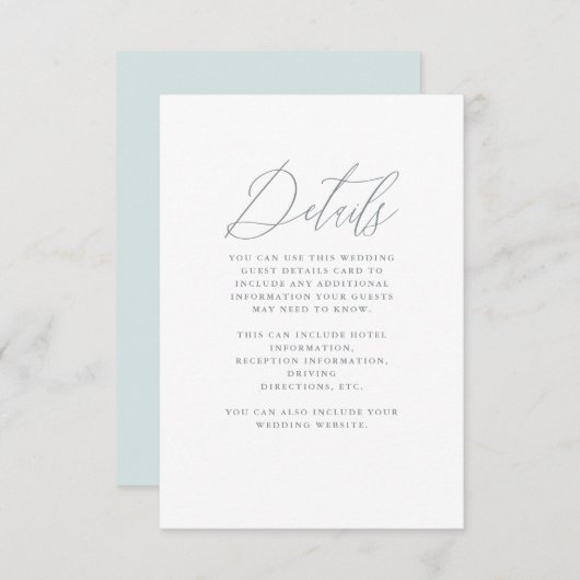 Soft Blue met Calligrafie Weddenschap Informatiekaartje (Voorkant / Achterkant)