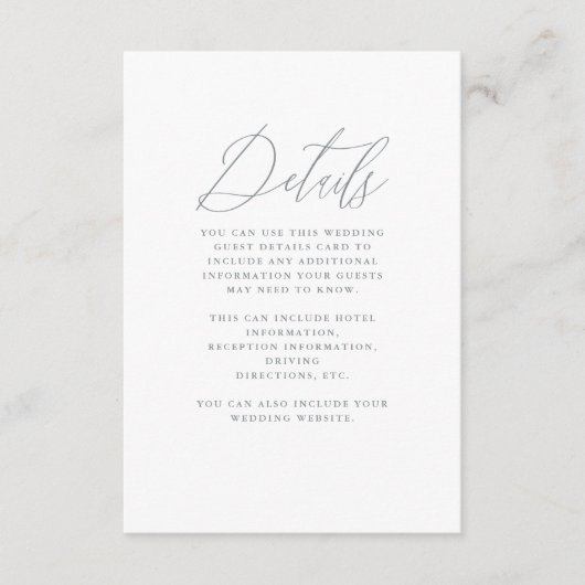 Soft Blue met Calligrafie Weddenschap Informatiekaartje (Voorkant)