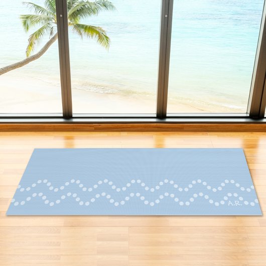 Soft Blue Minimal Dotted Wavy Lines With Initials Yogamat