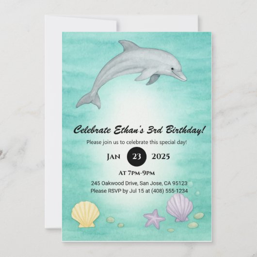 Soft Blue Ocean Dolphin Illustration Birthday Kaart (Voorkant)