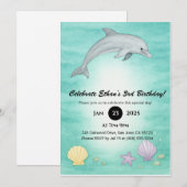 Soft Blue Ocean Dolphin Illustration Birthday  Kaart (Voorkant / Achterkant)