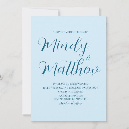 Soft Blue on Blue Wedding Invitation Kaart (Voorkant)