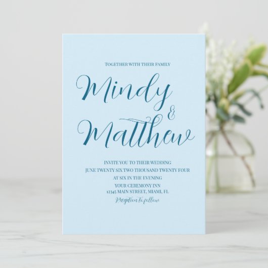 Soft Blue on Blue Wedding Invitation Kaart (Staand voorkant)
