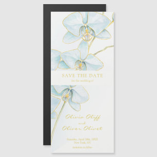 Soft Blue Orchid Sla de datum op Magnetische Uitnodiging