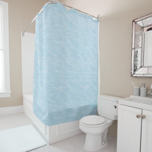 Soft Blue Organic Wave Pattern Bathroom Decor Douchegordijn (In situ)
