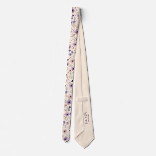 Soft Blue & Paarse Cosmos Wildflower Wedding Stropdas (Achterkant)