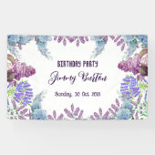 Soft Blue Pastel Hydrangeas Paarse Lila Verjaardag Spandoek (Horizontaal)