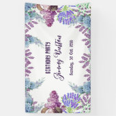 Soft Blue Pastel Hydrangeas Paarse Lila Verjaardag Spandoek (Verticaal)