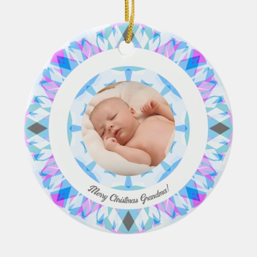 Soft Blue Pastels Custom Christmas Photo Afbeeldin Keramisch Ornament (Voorkant)