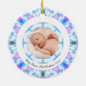 Soft Blue Pastels Custom Christmas Photo Afbeeldin Keramisch Ornament (Achterkant)