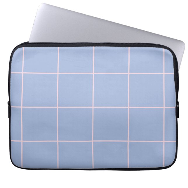 Soft Blue & Pink Grid Pattern Laptop Sleeve (Voorkant)
