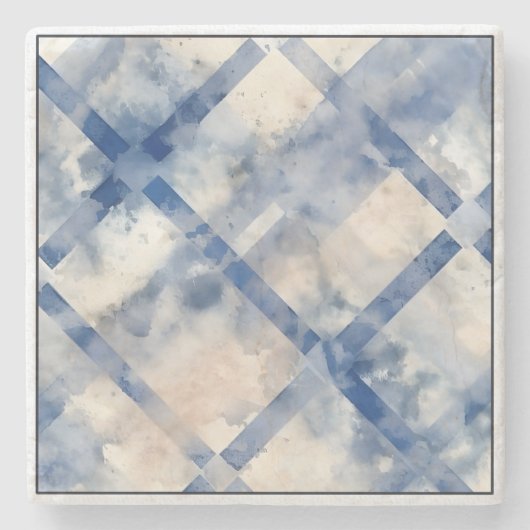 Soft Blue Plaid Square Sandstone Onderzetter (Voorkant)