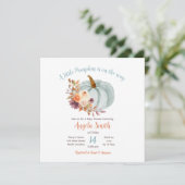 Soft Blue Pumpkin Rustic Floral Baby shower Kaart (Staand voorkant)