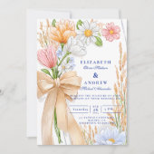 Soft Blue Ribbon Floral Wedding Kaart (Voorkant)