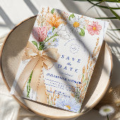 Soft Blue Ribbon Floral Wedding Save The Date