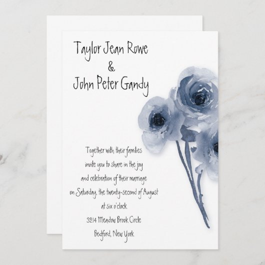 Soft Blue Rozen huwelijksuitnodiging Kaart (Voorkant / Achterkant)