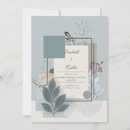 Soft Blue & Sage Bloemen Botanische Huwelijk Kaart