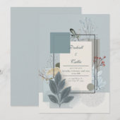 Soft Blue & Sage Bloemen Botanische Huwelijk Kaart (Voorkant / Achterkant)