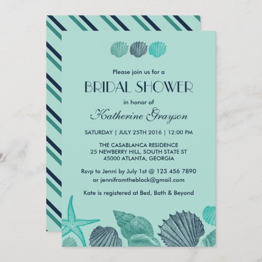 Soft Blue Seashells Invitation for Summer Wedding Kaart (Voorkant / Achterkant)