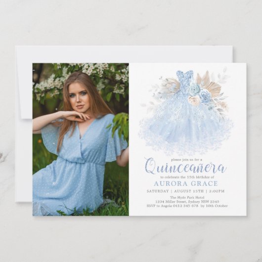 Soft Blue Silver Quinceañera Princess Dress Photo Kaart (Voorkant)