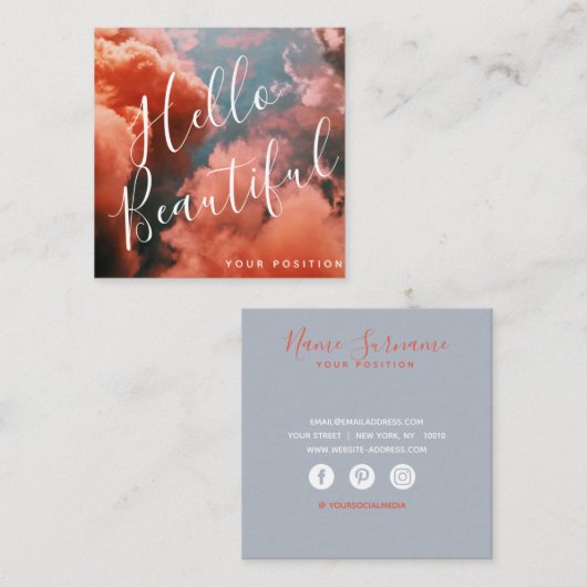 Soft Blue Sky en roze wolken Vierkante Visitekaartje (Voorkant / Achterkant)