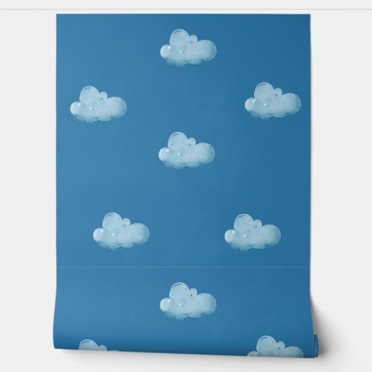 Soft Blue Sky & Fluffy White Clouds Pattern  Behang (Afrollen)
