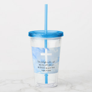Soft Blue Sky White Cross Bijbelvers Christelijk Acryl Drinkbeker