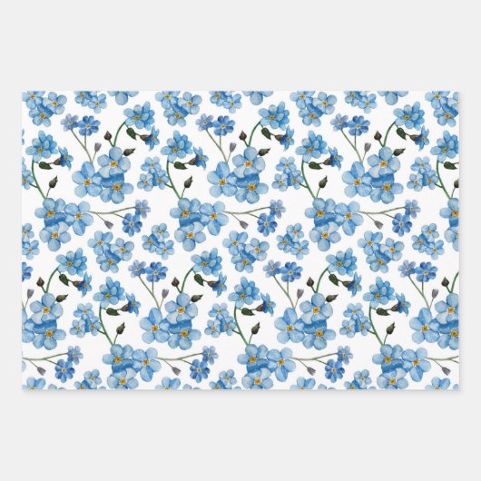 Soft Blue Spring Floral Pattern | Forget-Me-Not Inpakpapier Vel (Voorkant)