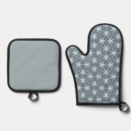 Soft Blue Starburst on Slate Grey Pattern Ovenwant & Pannenlap Set