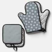 Soft Blue Starburst on Slate Grey Pattern Ovenwant & Pannenlap Set (Voorkant / Achterkant)