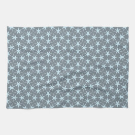 Soft Blue Starburst on Slate Grey Pattern Theedoek