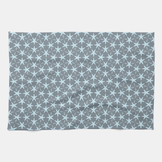 Soft Blue Starburst on Slate Grey Pattern Theedoek (Horizontaal)