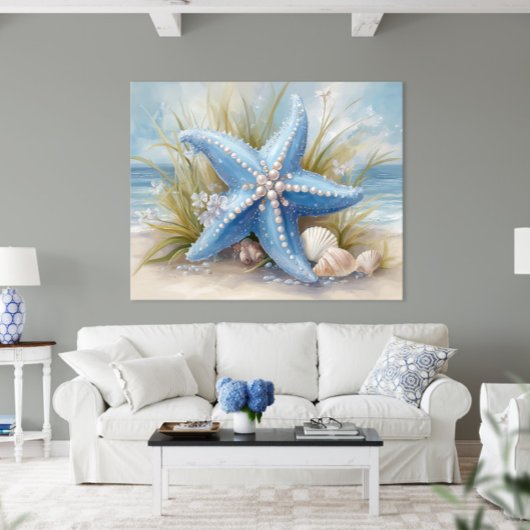 Soft Blue Starfish Coastal Wall Art Print | Poster