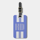Soft blue striped Shadow monogrammed retro groovy  Bagagelabel (Voorkant verticaal)