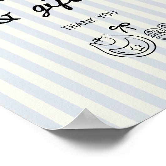 Soft Blue Stripes Baby shower Kaarten en geschenke Poster (Hoek)