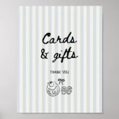 Soft Blue Stripes Baby shower Kaarten en geschenke Poster (Voorkant)