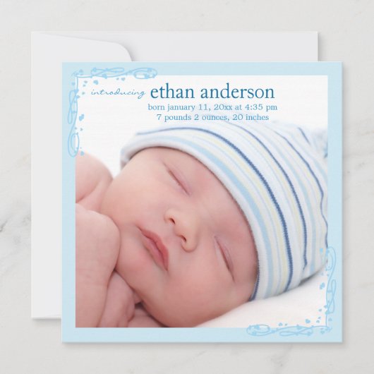 Soft Blue Swirl Baby Boy Foto Aankondiging Geboort (Voorkant)