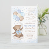 Soft Blue Teddy Bear Balloons Birthday Boy Party Kaart (Staand voorkant)