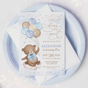 Soft Blue Teddy Bear Balloons Birthday Boy Party Kaart