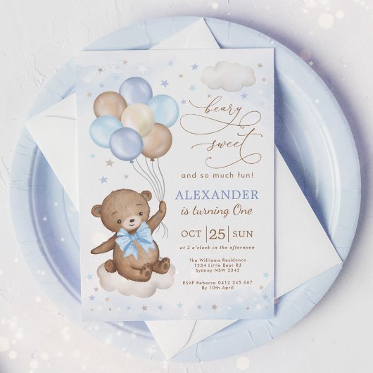 Soft Blue Teddy Bear Balloons Birthday Boy Party Kaart