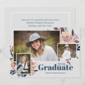 Soft Blue Three Photo Trendy Graduparty Kaart (Voorkant / Achterkant)