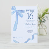 Soft Blue trendy Bow Ribbon Coquette Sweet 16 Kaart (Staand voorkant)