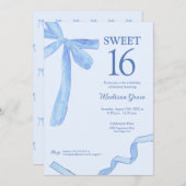 Soft Blue trendy Bow Ribbon Coquette Sweet 16 Kaart (Voorkant / Achterkant)