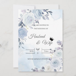 Soft Blue Watercolor Floral Wedding Invitation Kaart