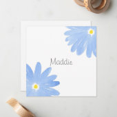 Soft Blue Waterverf Daisies Notitiekaartje (Voorkant / Achterkant in situ)