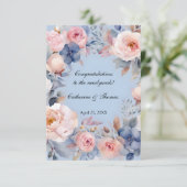 Soft Blue Waterverf Floral Wedding Gefeliciteerd Kaart (Staand voorkant)