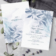 Soft Blue Waterverf Leaves Wedding Invitation